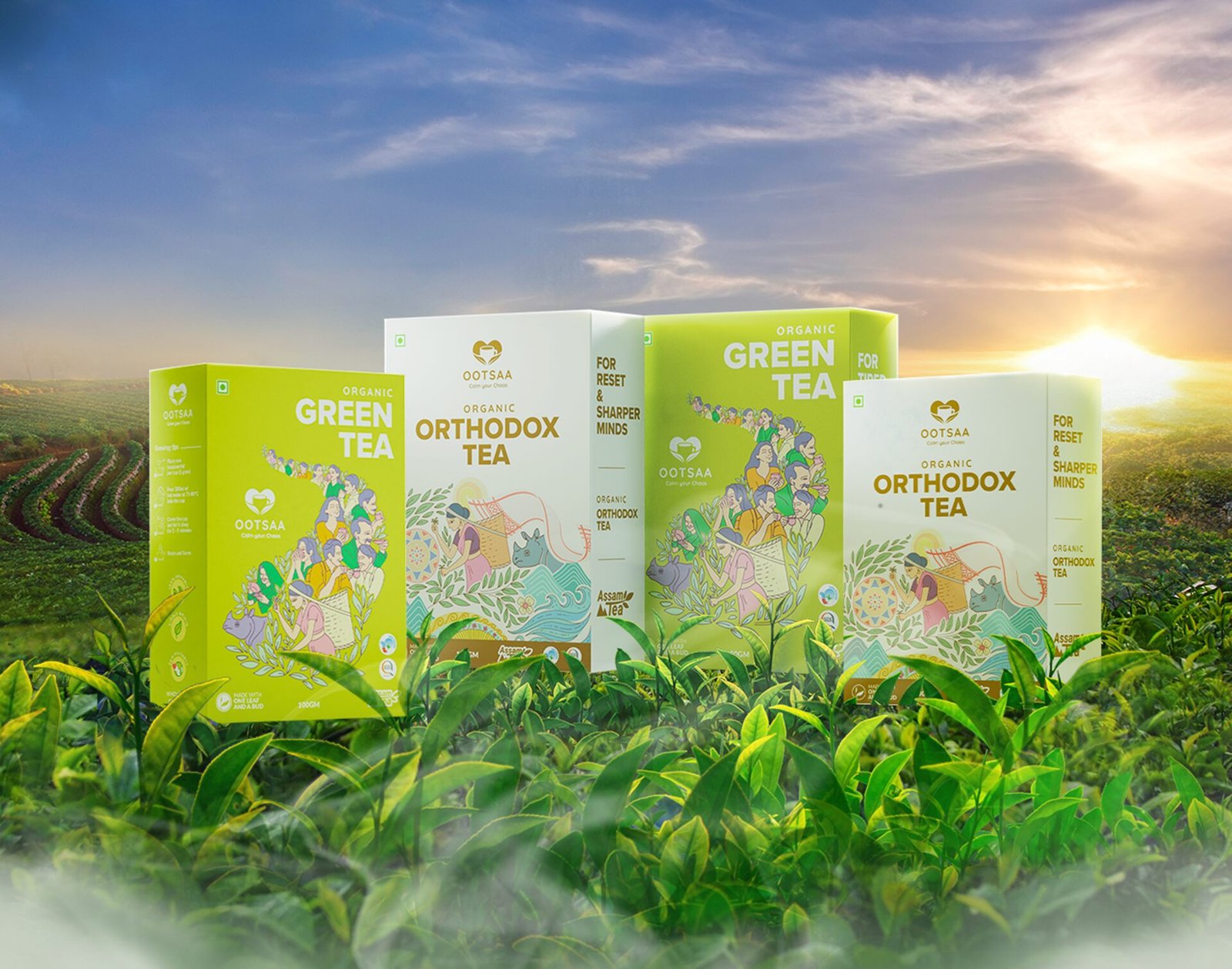 Ootsaa tea packaging in the tea garden